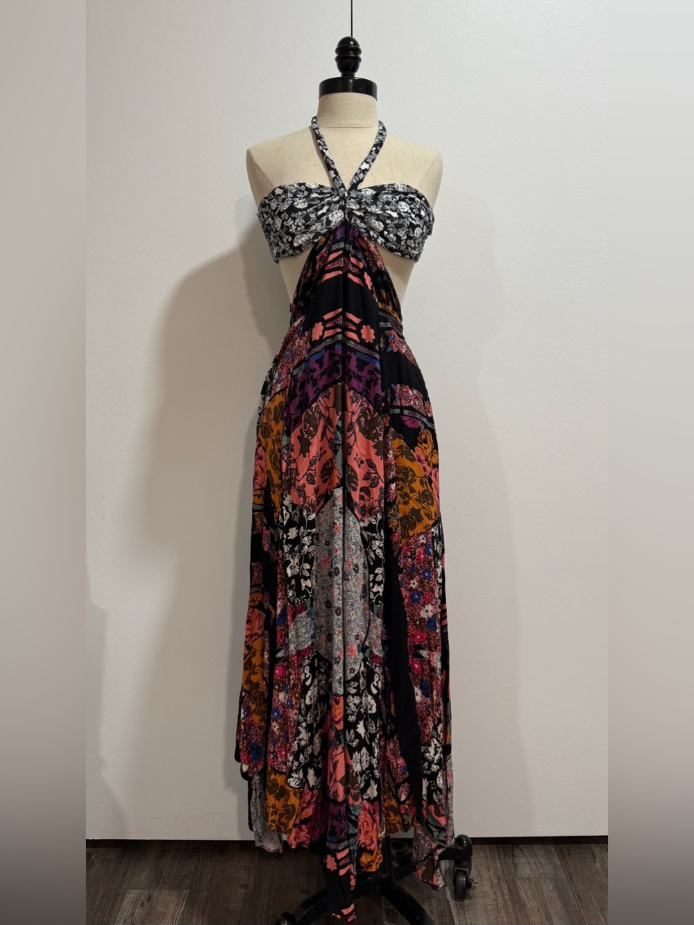 Free People Boho Halter Maxi Dress in Black Multi size 2